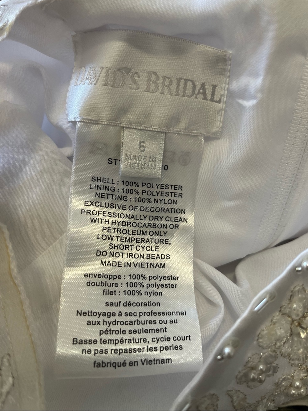 David bridal White Beaded floral A-Line Girl maxi Dress size 6 - Picture 5 of 7